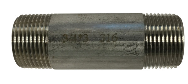 Midland Metal 49088 Welded Pipe Nipple, 3/4 in MPT x 3/4 in MPT, 5 in L, Stainless Steel, SCH 40 Schedule