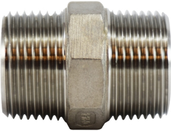 Midland Metal 62720 Hex Nipple, 1/8 in MPT x 1/8 in MPT, Stainless Steel