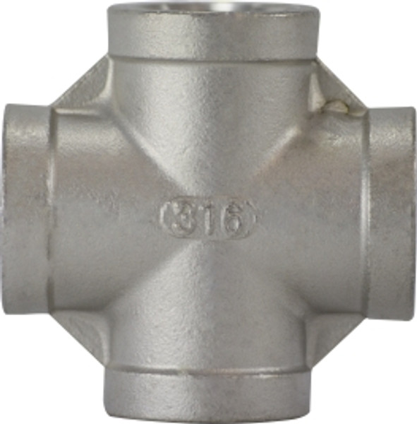 Midland Metal 63390 Cross, 1/8 in FPT x 1/8 in FPT x 1/8 in FPT x 1/8 in FPT, Stainless Steel