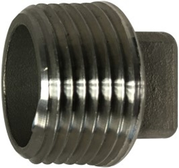Midland Metal 62656 Cored Square Head Plug, 1-1/4 in MPT, Stainless Steel, 150 lb