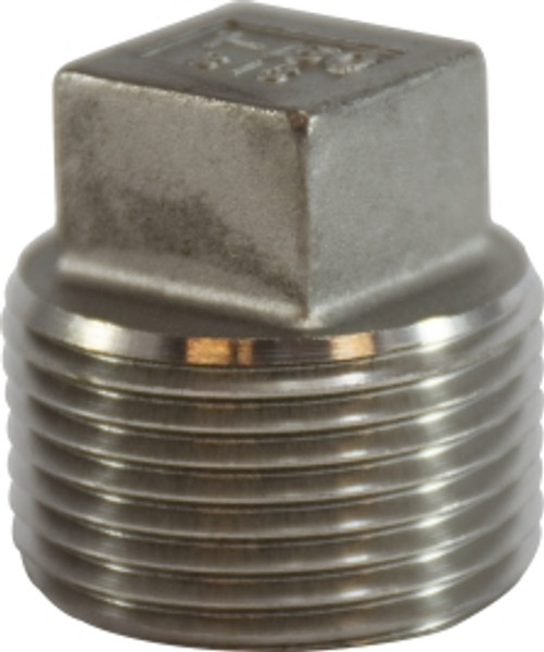 Midland Metal 63670 Cored Square Head Plug, 1/8 in MPT, Stainless Steel, 150 lb