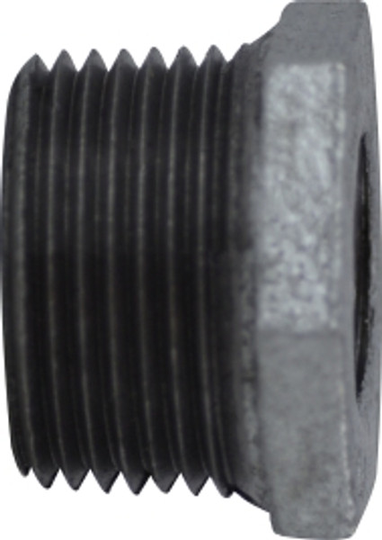 Midland Metal 64540 Reducer Hex Bushing, 4 in MPT x 1-1/2 in FPT, Iron, Galvanized