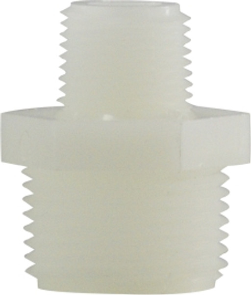 Midland Metal 28625W Reducing Hex Nipple, 3/4 in MPT x 1/2 in MPT, Nylon, White
