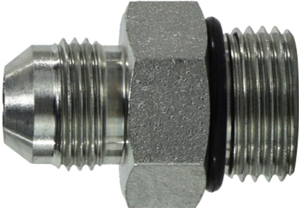 Midland Metal 640048 Straight Connector, 1/4 in 37 deg JIC Male Flared x 1/2 in Male ORB, Steel