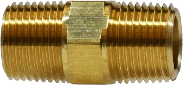 Midland Metal 28210 Hex Nipple, 1/16 in MNPTF x 1/16 in MNPTF, 0.97 in, Brass