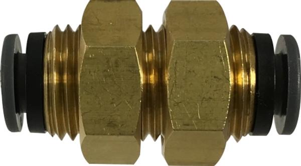 Midland Metal 825320C Bulkhead Union, 5/32 in Push-In x 5/32 in Push-In, Brass