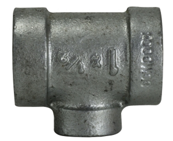 Midland Metal 68286 Reducing Tee, 3/4 in FPT x 3/4 in FPT x 1/2 in FPT, Iron, Galvanized, XH Schedule, 300 lb