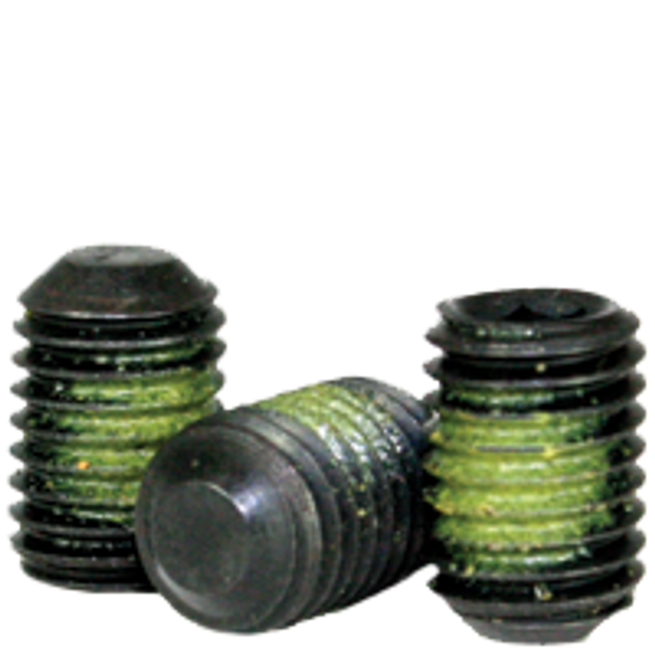 #6-32 x 5/16" Socket Set Screw, Flat Head Point, Thermal Black Oxide, Nylon-Patch, Coarse, Alloy Steel, Qty 100