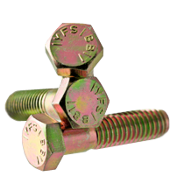 1/4"-20 x 3 1/4" Hex Cap Screws, Zinc-Yellow Cr+6, Grade 5, Coarse, Partially Threaded, Medium Carbon, Qty 50