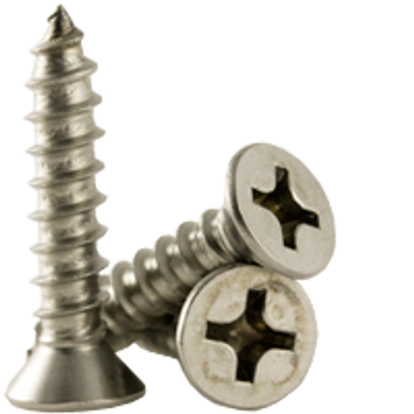 #14 x 2" Self-Tapping Screws, Phillips Flat Head, Type A, 18-8 Stainless Steel, Fully Threaded, Qty 100