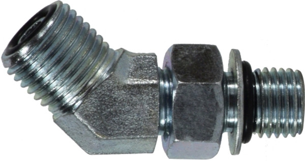 Midland Metal SS6802-04-04 45 deg Elbow, 1/4 in 37 deg JIC Male Flared x 1/4 in Male ORB, Stainless Steel