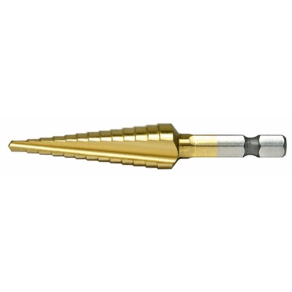 Alfa Tools MBML13TN 1/8-1/2 Probit - Monolock, 1/4" Hex Shank, Ah, HSS Tin Coat, 2 Flutes, Multi-Step, Bright, Tubed