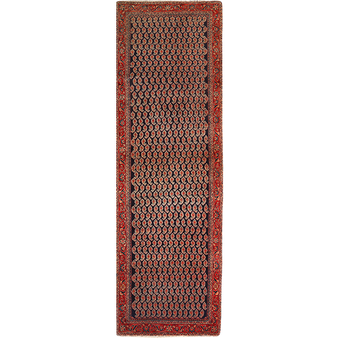 Arak Persian Rug 10'2" x 3'3" - Semi Antique Medallion Crimson, Red Hand Knotted | front view | SKU 111717