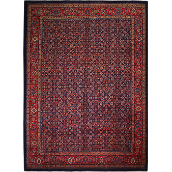 Mahal Persian Rug 13'7" x 9'9" - Semi Antique Medallion Ivory, Pink Hand Knotted | front view | SKU 111720