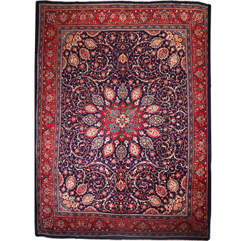 Mahal Persian Rug 13'11" x 10'4" - Semi Antique Medallion Ivory, Pink Hand Knotted | front view | SKU 111724