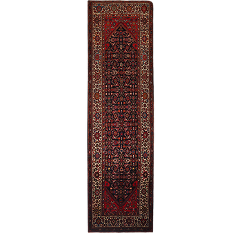 Farahan Persian Rug 13x3 ft - Antique Herati (Mahi), Medallion (Toranj) Dark Red, Burgundy, Navy Blue Hand Knotted | front view | SKU 111729