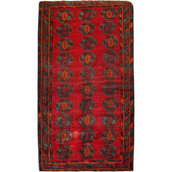 Quchan Persian Rug 10'2" x 5'6" - Semi Antique Medallion Red, Blue Hand Knotted | front view | SKU 111811