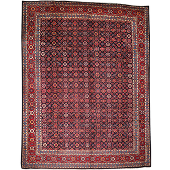 Veramin Persian Rug 13x10 ft - Semi Antique Vagireh Blue, Navy Blue Hand Knotted | front view | SKU 111816