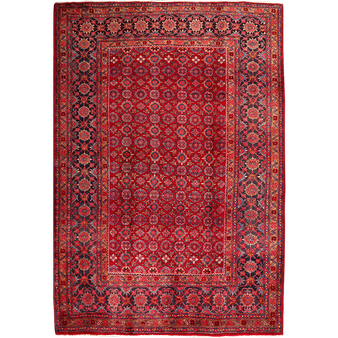 Veramin Persian Rug 9x6 ft - Semi Antique Vagireh Blue, Navy Blue Hand Knotted | front view | SKU 111818