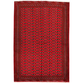 Turkmen Persian Rug 6x4 ft - Semi Antique Geometric, Turkmen Gul Madder Red, Crimson, Dark Red Hand Knotted | front view | SKU 111839