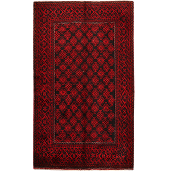 Baluch Persian Rug 7x4 ft - Semi Antique Mihrab Red, Blue Hand Knotted | front view | SKU 111841