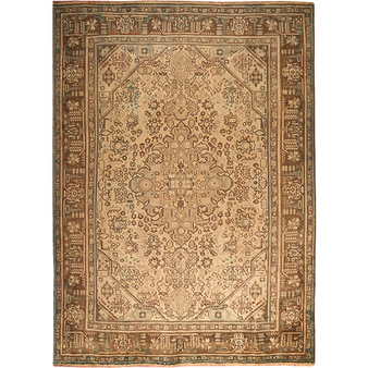 Tabriz Persian Rug 11x8 ft - Semi Antique Medallion Red, Cream Hand Knotted | front view | SKU 111900
