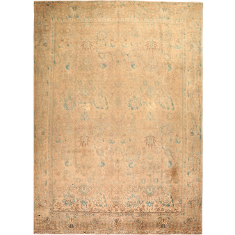 Tabriz Persian Rug 11x7 ft - Semi Antique Medallion Red, Cream Hand Knotted | front view | SKU 111901