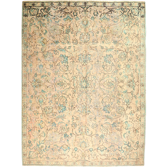Tabriz Persian Rug 10x7 ft - Semi Antique Medallion Red, Cream Hand Knotted | front view | SKU 111907