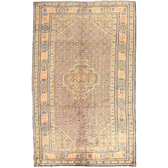 Ardabil Persian Rug 8'6" x 5'1" - Semi Antique Medallion Turquoise, White Hand Knotted | front view | SKU 111917