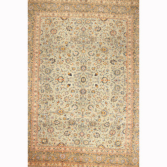 Kashan Persian Rug 12'10" x 9'10" - Semi Antique Medallion Crimson, Navy Blue Hand Knotted | front view | SKU 111918