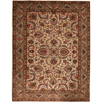 Tabriz Persian Rug 10'1" x 7'10" - Semi Antique Medallion Red, Cream Hand Knotted | front view | SKU 111925