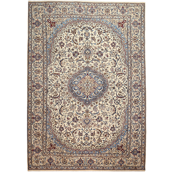 Yazd Persian Rug 11'10" x 8'3" - Semi Antique Medallion Crimson, Navy Blue Hand Knotted | front view | SKU 111927