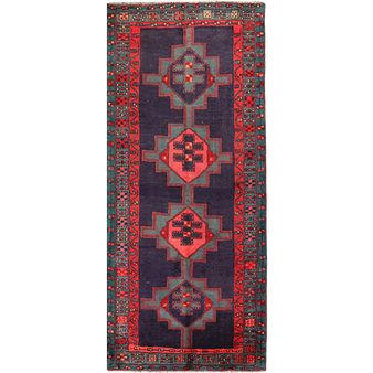 Ardabil Persian Rug 10'3" x 4'3" - Semi Antique Medallion Turquoise, White Hand Knotted | front view | SKU 111932