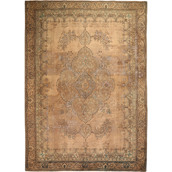 Tabriz Persian Rug 12x9 ft - Semi Antique Medallion Red, Cream Hand Knotted | front view | SKU 111940