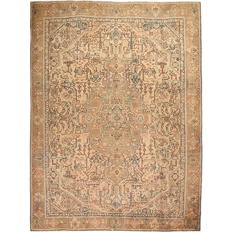 Tabriz Persian Rug 10x7 ft  Semi Antique Medallion Red, Cream Hand Knotted | front view | SKU 111941