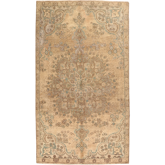 Tabriz Persian Rug 8x4 ft  Semi Antique Medallion Red, Cream Hand Knotted | front view | SKU 111942