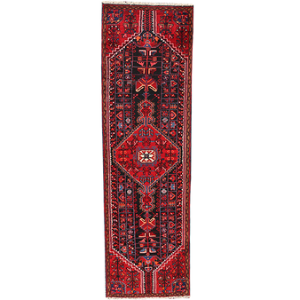 Tuyserkan Persian Rug 8x2 ft - Semi Antique Medallion Madder Red, Navy Blue, Dark Red Hand Knotted | front view | SKU 112001