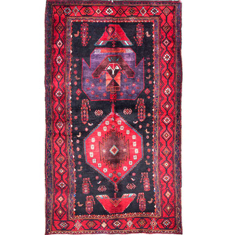 Bijar Persian Rug 8x4 ft  Semi Antique Medallion Crimson, Navy Blue Hand Knotted | front view | SKU 111100