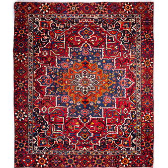 Bakhtiari Persian Rug 11'6" x 9'2" - Semi Antique Medallion Blue, Crimson Hand Knotted | front view | SKU 111340