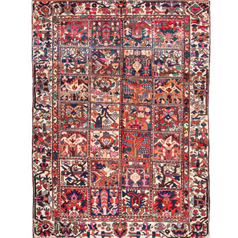 Bakhtiari Persian Rug 6'9" x 4'7" - Semi Antique Medallion Blue, Crimson Hand Knotted | front view | SKU 111410
