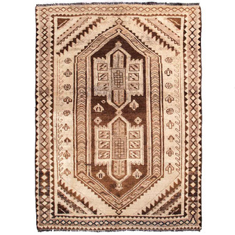 Shiraz Persian Rug 6x4 ft - Semi Antique Geometric Blue, Red Hand Knotted | front view | SKU 111425