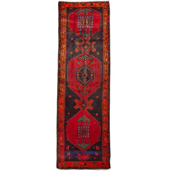 Hashtrood Persian Rug 14x3 ft - Semi Antique Geometric Blue, Navy Blue Hand Knotted | front view | SKU 110006