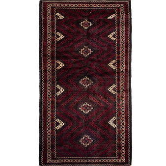 Veramin Persian Rug 8'10" x 4'5" - Semi Antique Vagireh Blue, Navy Blue Hand Knotted | front view | SKU 111475