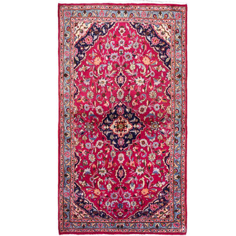 Kashmar Persian Rug 6'7" x 3'6" - Semi Antique Afshan Crimson, Ivory Hand Knotted | front view | SKU 111828