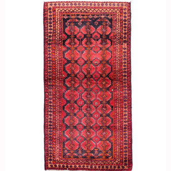 Baluch Persian Rug 5'11" x 2'11" - Semi Antique Mihrab Red, Blue Hand Knotted | front view | SKU 111833