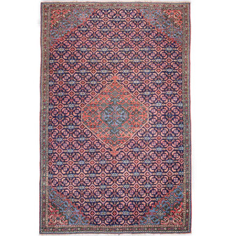 Ardabil Persian Rug 8'10" x 5'7" - Semi Antique Medallion Turquoise, White Hand Knotted | front view | SKU 111906