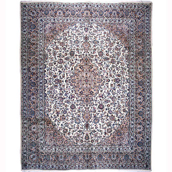 Kashmar Persian Rug 12x9 ft - Semi Antique Afshan Crimson, Ivory Hand Knotted | front view | SKU 112007