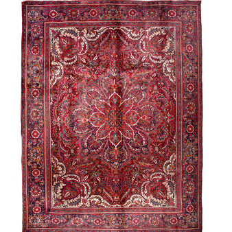 Heriz Persian Rug 13'5" x 10'0" - Semi Antique Medallion Red, Brown Hand Knotted | front view | SKU 112013