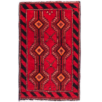 Baluch Persian Rug 2'2" x 1'4" - Semi Antique Mihrab Red, Blue Hand Knotted | front view | SKU 112025
