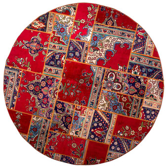 Tabriz Persian Rug 7'7" x 7'7" - Semi Antique Medallion Red, Cream Hand Knotted | front view | SKU 112029